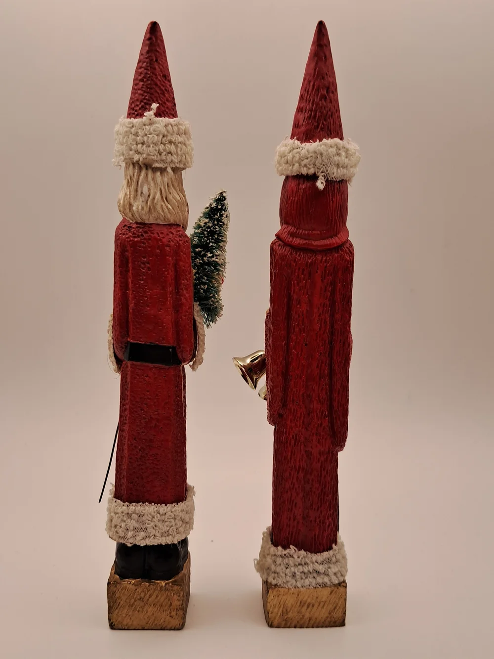 ​Vintage Resin Skinny Santa Claus Figurines Set of 2 Christmas Tree Bells 7.25